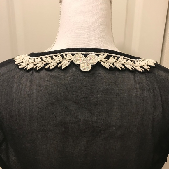 LEAVES OF GRASS NY Black & White Sheer Tunic Top - Picture 7 of 8